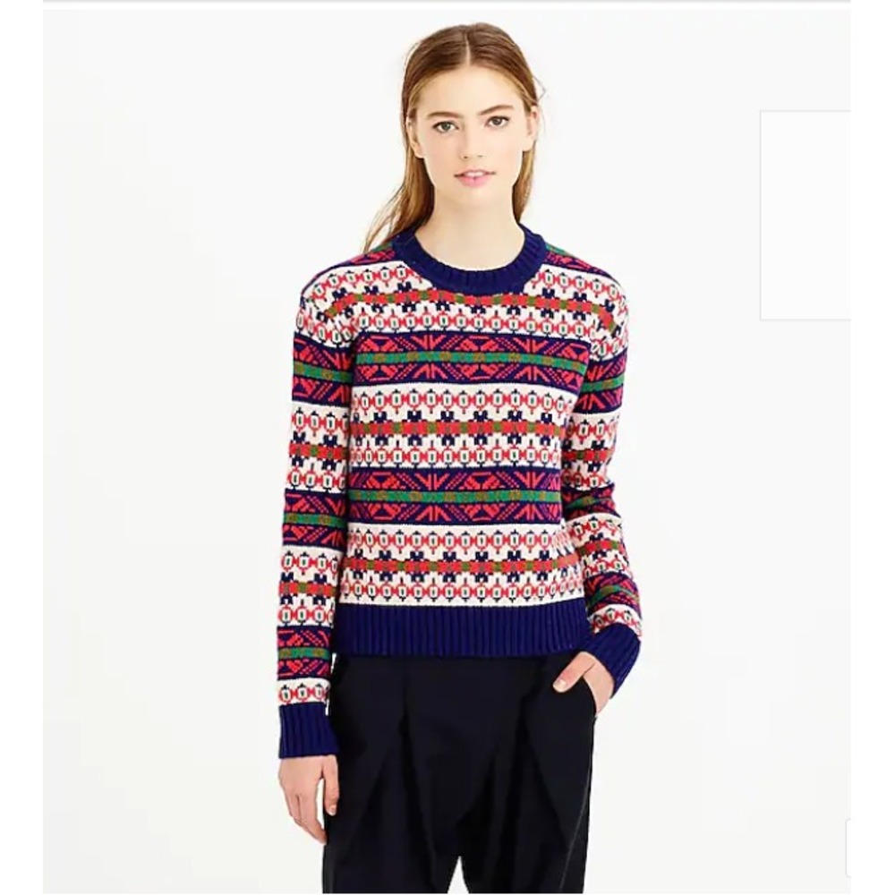 J CREW Petite lambswool classic Fair Isle Nordic crew neck  sweater C1827 PXXS